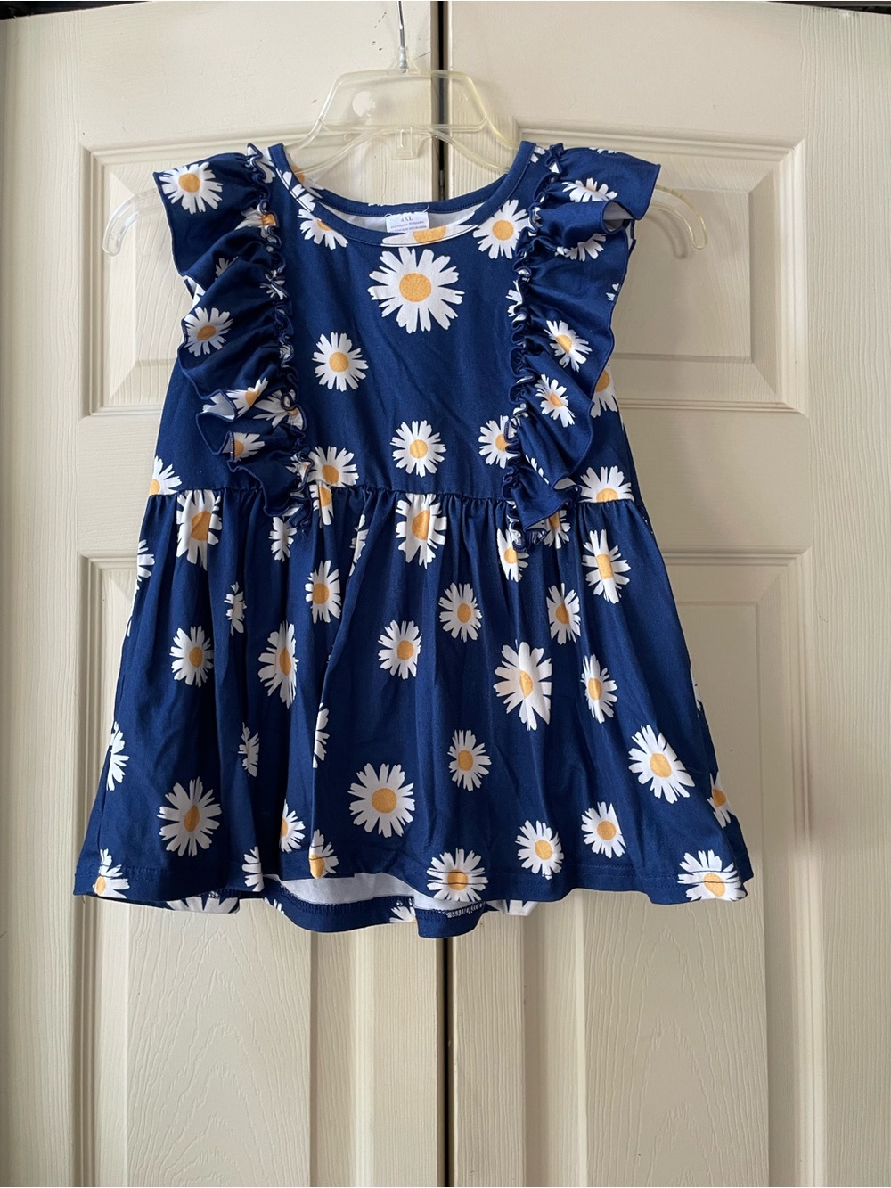 Girls Navy Daisy Ruffle Sleeveless Top